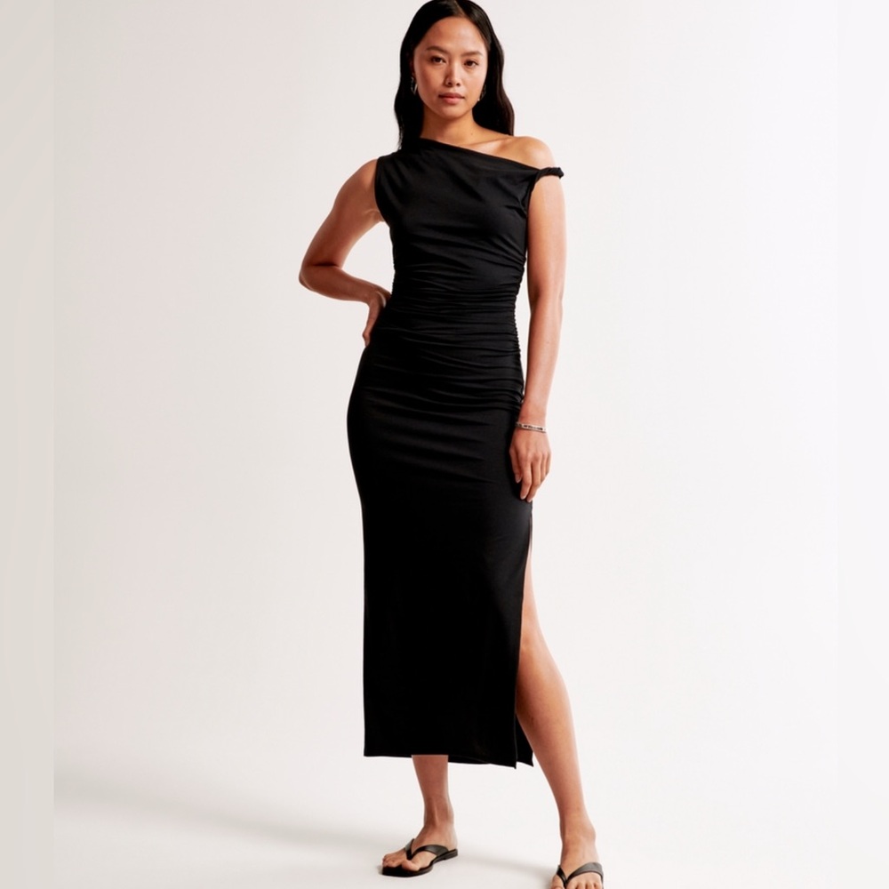 Abercrombie Assymetrical Twist Black Midi Dress